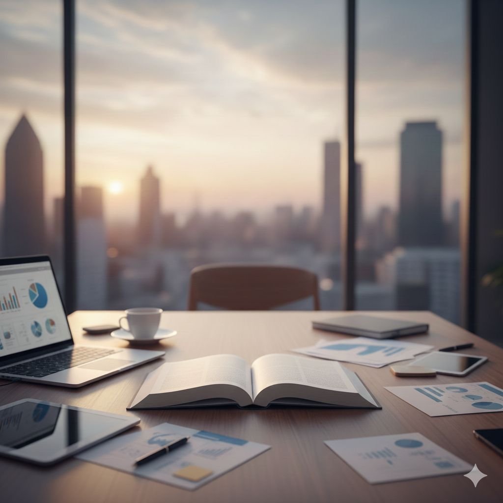 تحليل دقيق لعناصر دراسة الجدوى الاقتصادية لمشروع جديد على مكتب عمل، يوضح الترابط بين الجوانب المالية والسوقية لنجاح الاستثمار في السعودية.