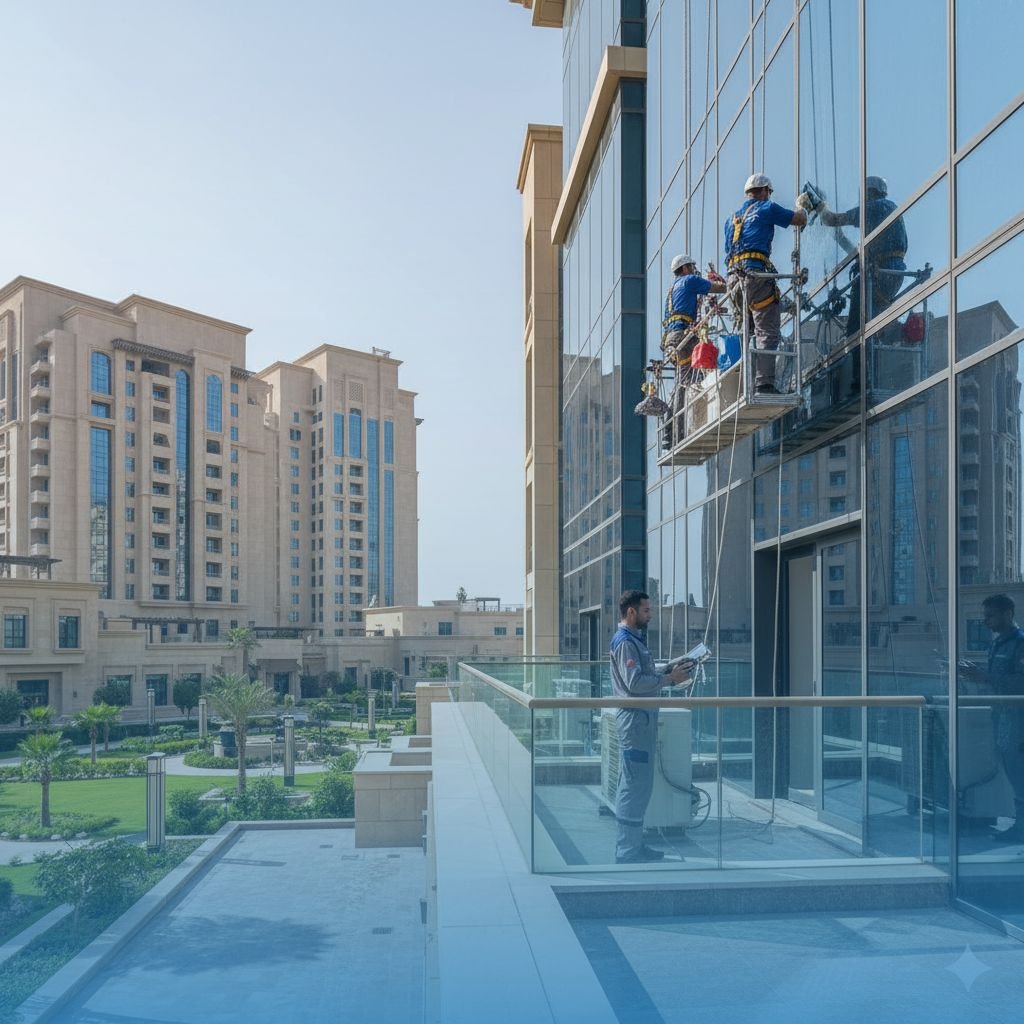صورة واقعية لـ دراسة جدوى مشروع خدمات تنظيف وصيانة العقارات تظهر الكوادر المهنية المجهزة في الرياض.