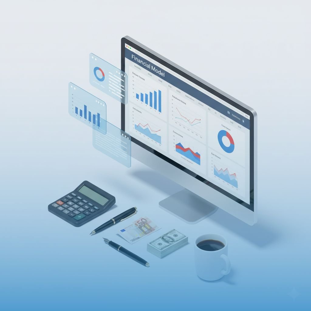 النموذج المالي وحساب الأرباح لـ دراسة جدوى مشروع الإيجار القصير الأجل، يوضح مؤشرات الأداء الرئيسية (KPIs) والعائد المالي المتوقع.