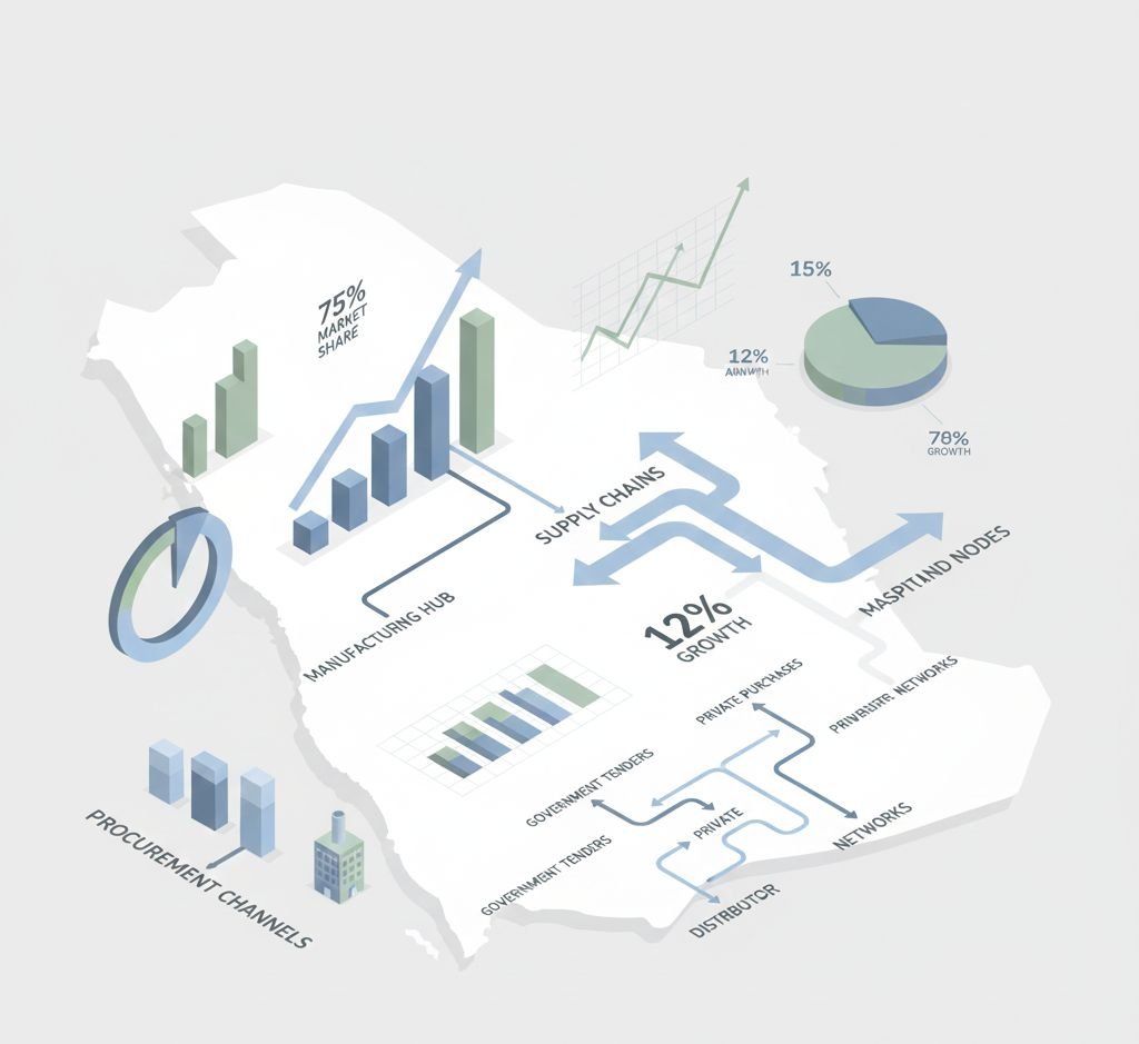 إنفوجرافيك يوضح فرص نجاح مصنع مستلزمات طبية في السوق السعودي الذي يمثل 50% من استهلاك الخليج.
